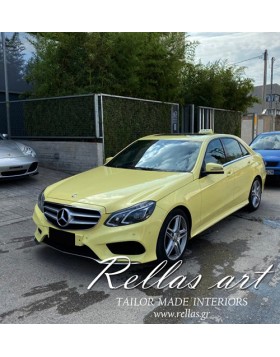 Ταπετσαρία Αυτοκινήτου σεMercedes W212 E-Class Taxi με δέρμα άριστης ποιότητας σε απόχρωση καφέ σε σχέδιο ίσιες ραφές και μεταλλικά στοιχεία