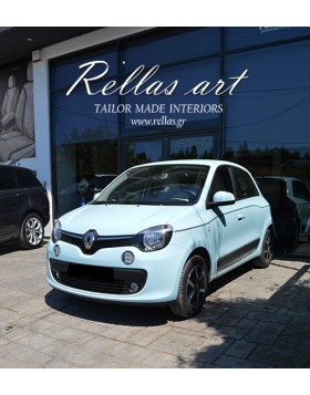 Ταπετσαρία Αυτοκινήτου σε Renault Twingo με διχρωμία άσπρο μαύρο σχέδιο σε ίσιες ραφές