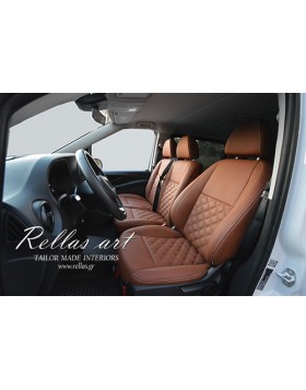 Ταπετσαρία Αυτοκινήτου σε MERCEDES VIANO 2015 με δέρμα άριστης ποιότητας σε απόχρωση καφέ και σχέδιο δίγαζος ρόμβος.