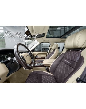 Ταπετσαρία Αυτοκινήτου σε Range Rover Vogue, επένδυση σαλονίου σε αποχρώσεις beige-brown και λεπτομέρειες με σχέδιο ρόμβους.