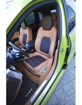 Tαπετσαρία Αυτοκινήτου σε Porsche Cayenne, με δέρμα άριστης ποιότητας σε ταμπά και σκούρο καφέ και λεπτομέρειες με σχέδιο ρόμβους.