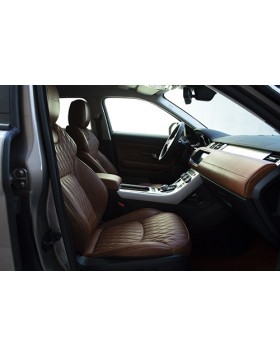 Ταπετσαρία Αυτοκινήτου σε Range Rover Evoque ,ολική επένδυση εσωτερικού από δέρμα άριστης σε καφέ απόχρωση με σχέδιο στα κεντρικά τμήματα