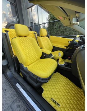 Ταπετσαρία Αυτοκινήτου σε Renault Megane,επένδυση εσωτερικού με δέρμα άριστης ποιότητας σε κίτρινη απόχρωση και σχέδιο ρόμβος