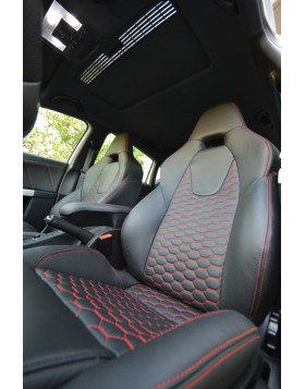 Δερμάτινη Ταπετσαρία Aυτοκινήτου για seat leon με μαύρο δέρμα άριστης ποιότητας και σχέδιο κυψέλη κόκκινη