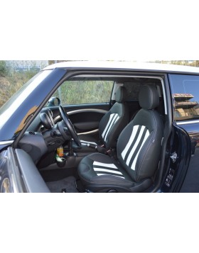 Tαπετσαρία Αυτοκινήτου σε Mini Cooper R56 με δέρμα άριστης ποιότητας σε απόχρωση μαύρο με άσπρο για την δημιουργία ρίγας