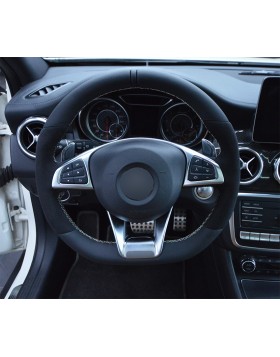 Δερμάτινη επένδυση τιμονιού σε Mercedes-Benz GLA από δέρμα άριστης ποιότητας και alcantara μαύρη με γκρι ραφές