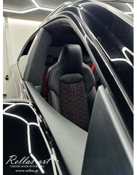 Ολική ταπετσαρία αυτοκινήτου σε Audi σε συνδιασμό δέρματος και alcantara με κόκκινες λεπτομέρειες