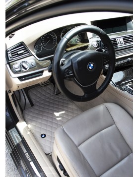 Πατάκια Αυτοκινήτου για BMW X5 από εκρού τεχνόδερμα σε σχέδιο ρόμβων, με μεταλλικά λογότυπα , 4 τεμάχια