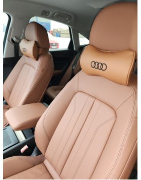 Μαξιλάρι προσκέφαλο αυτοκινήτου για Audi από kαφέ τεχνόδερμα, δερμάτινο φινίρισμα και λογότυπο, 2 τεμάχια