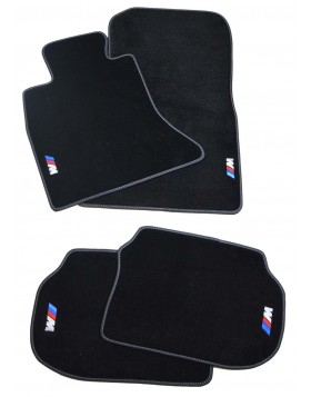 Πατάκια Αυτοκινήτου για BMW F10 από μαύρη μοκέτα εξαιρετικής ποιότητας, δερμάτινο φινίρισμα και λογότυπο, 4 τεμάχια