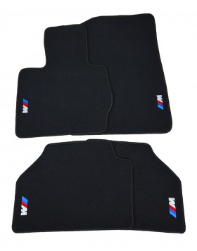 Πατάκια Αυτοκινήτου BMW με μοκέτα μαύρη εξαιρετικής ποιότητας,μαύρο πλεκτό φινίρισμα και λογότυπο, 4 τεμάχια