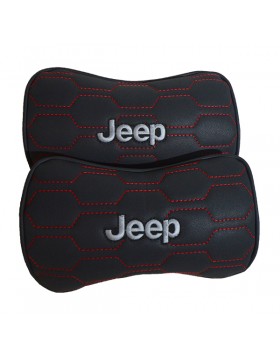 Μαξιλάρι Προσκέφαλο Αυτοκινήτου Jeep από τεχνόδερμα σε σχέδιο κυψέλη και κόκκινες ραφές, 2 τεμάχια