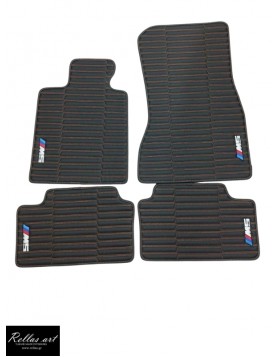 Πατάκια Αυτοκινήτου για Bmw M5 2024 χειροποίητα απο τεχνόδερμα με ίσια γαζιά, δερμάτινο φινίρισμα και λογότυπο 4 τεμάχια