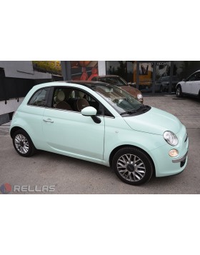 Ταπετσαρία Αυτοκινήτου σε FIAT 500 με δέρμα καφέ και IVORY σε ίσιες ραφές και κεντήματα. 