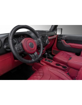Ντύσιμο τιμονιού αυτοκινήτου σε Jeep από δέρμα άριστης ποιότητας και μπορντό αερόσακο.