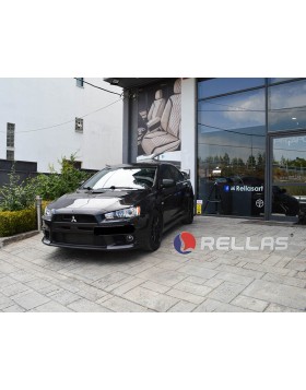 Ταπετσαρία Αυτοκινήτου σε Mitsubishi Lancer Evo σε καθίσματα RECARO κυψέλη με πορτοκαλί ραφές,με πορτοκαλί ραφές