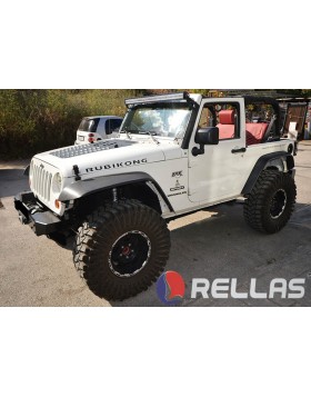 Ταπετσαρία Αυτοκινήτου σε Jeep Wrangler JK RUBIKONG με δέρμα άριστης ποιότητας σε χρώμα κόκκινο και σχέδιο κυψέλη. 